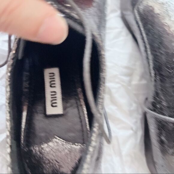 NEW Miu Miu Oxford lace up shoes size 36.5 in silver - Picture 6 of 9